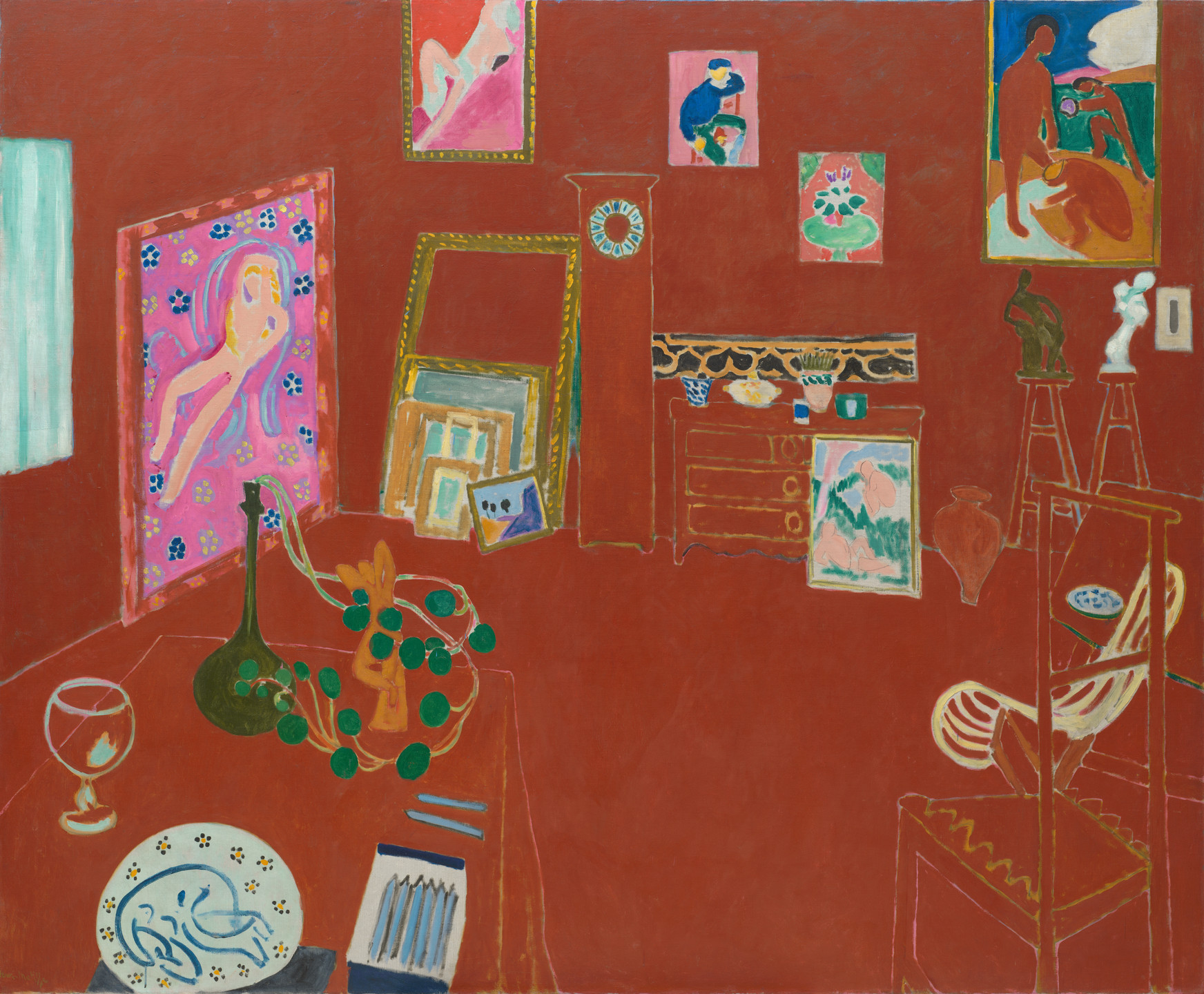 Henri Matisse, The Red Studio, an interior almost entirely covered in Venetian red