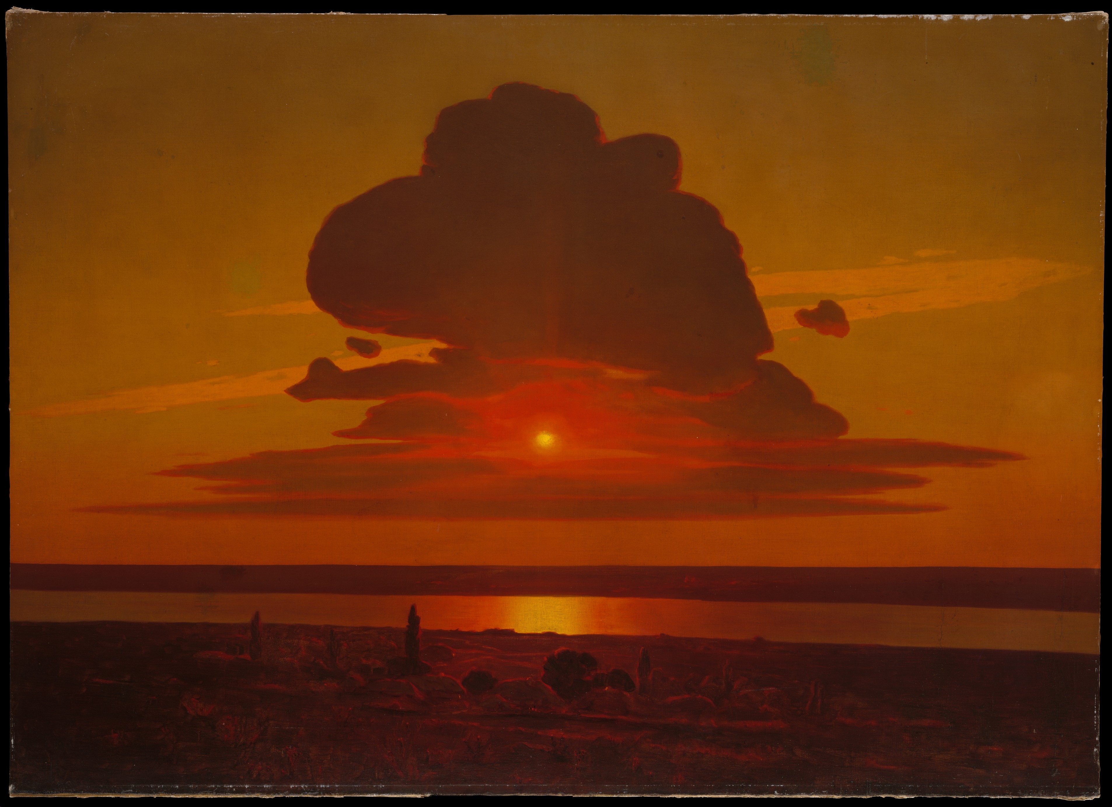 Arkhyp Kuindzhi's Red Sunset: orange-red sky, dark cloud and reflected light