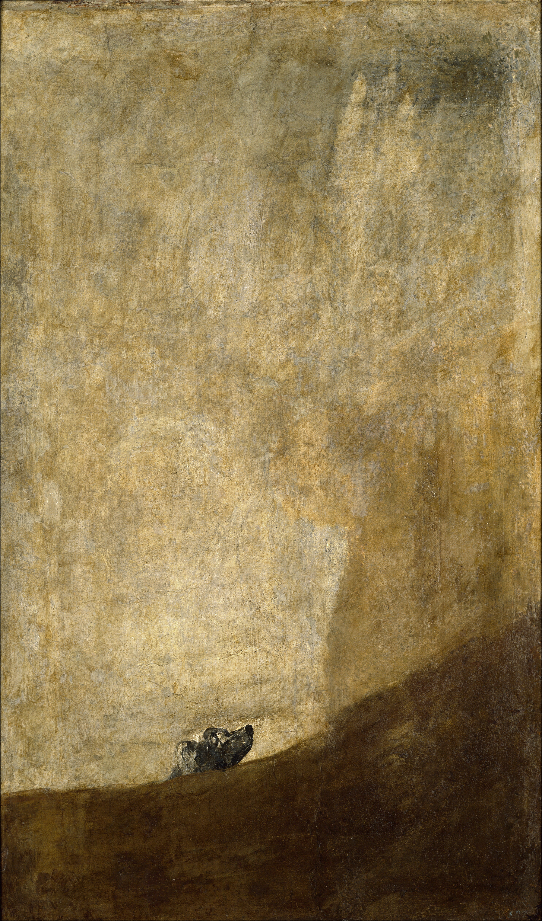 Goya's The Dog, with a small head rising behind an ochre diagonal