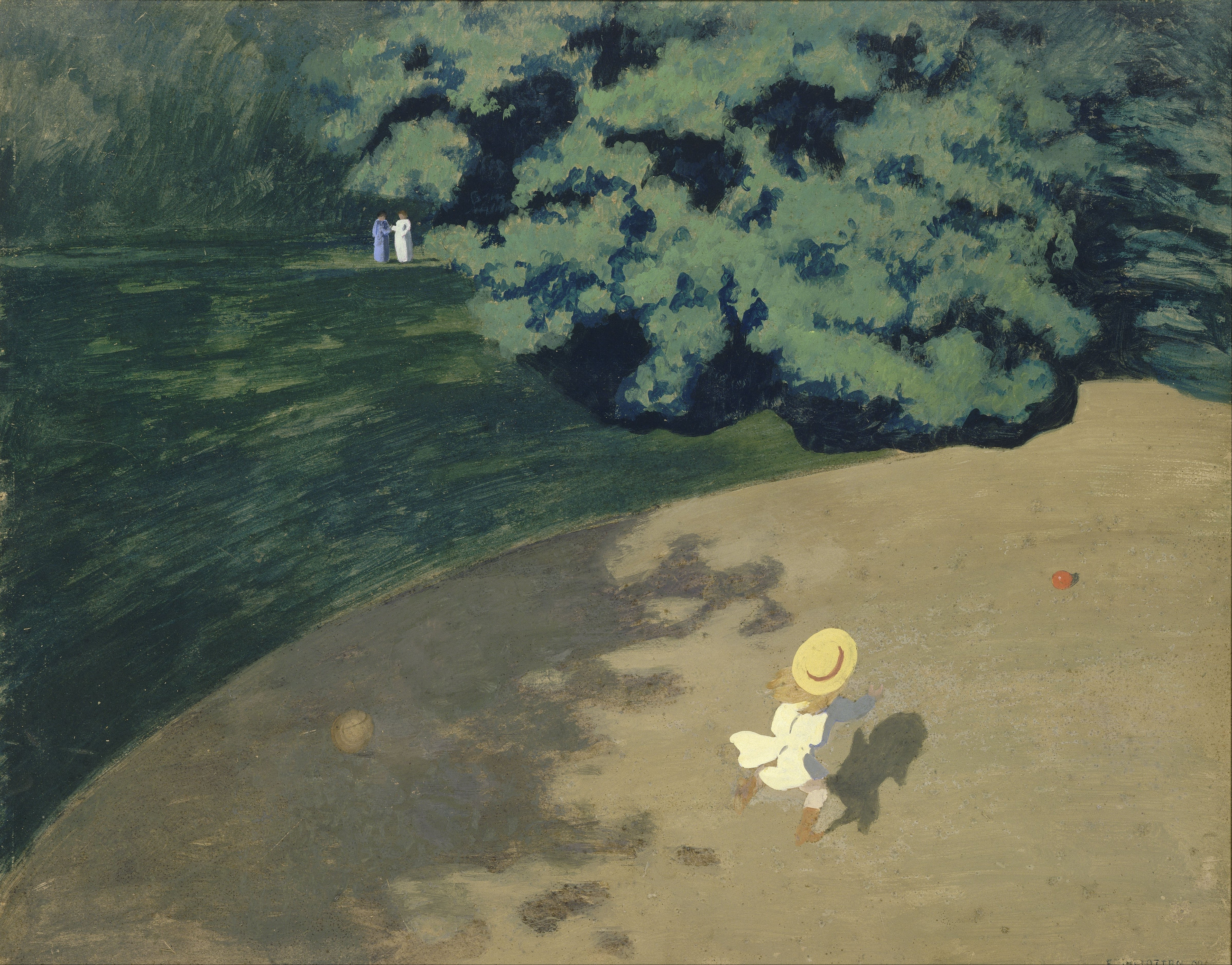 Félix Vallotton's The Ball, 1899: a child chases a red ball between ochre ground and tree shadow