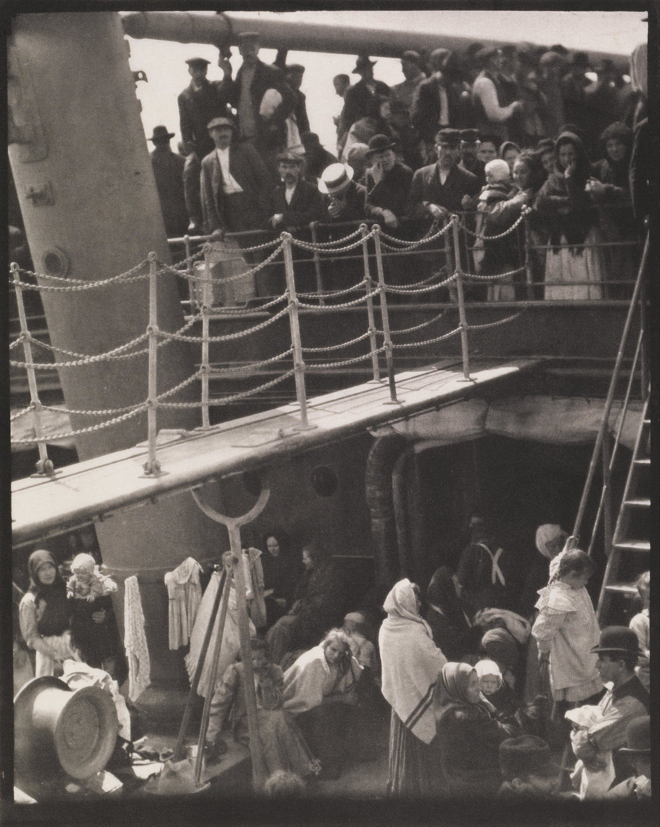 The Steerage, a monochrome photograph of divided ship decks, a gangway, and passengers