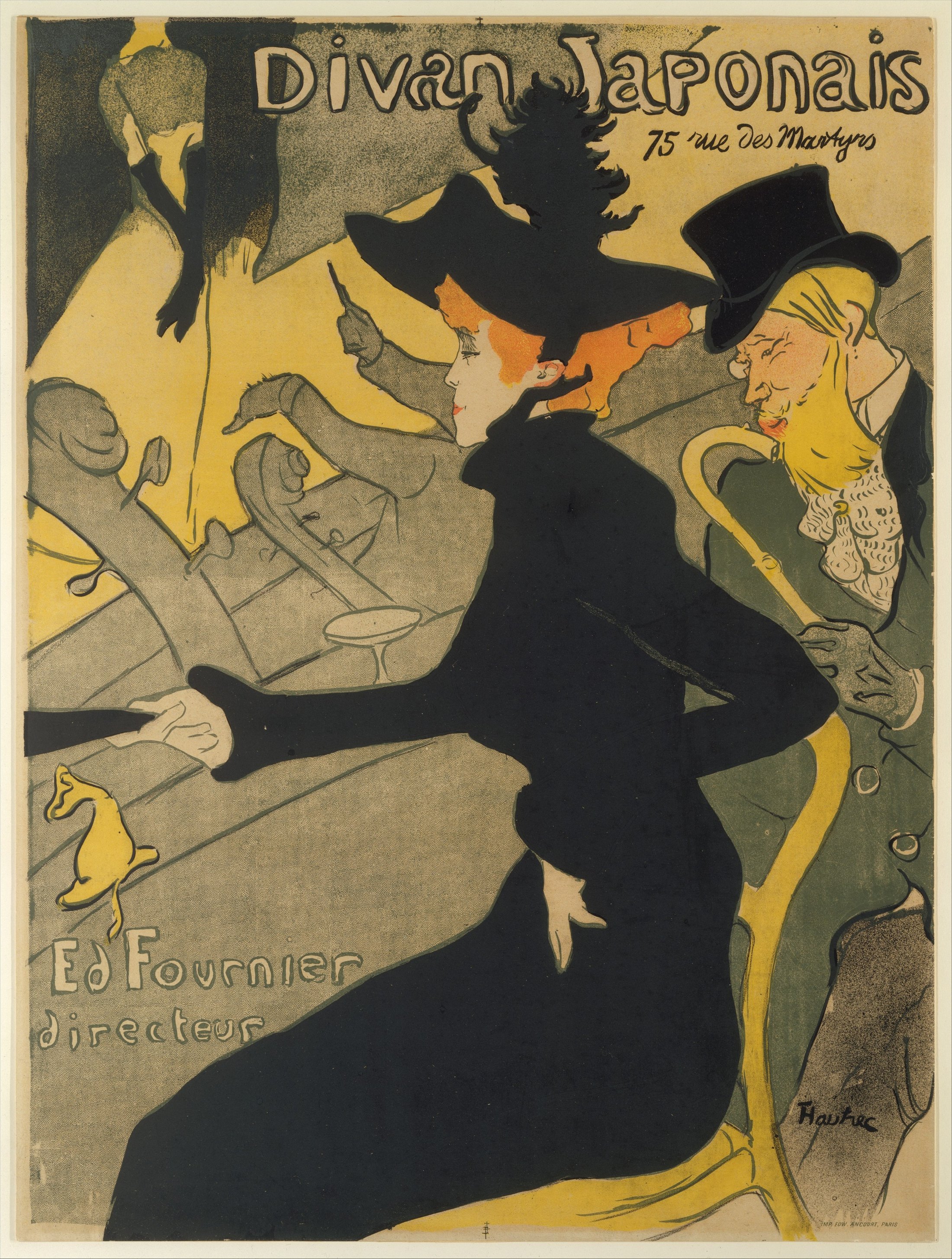 Divan Japonais poster, with Jane Avril in a large black hat in the foreground